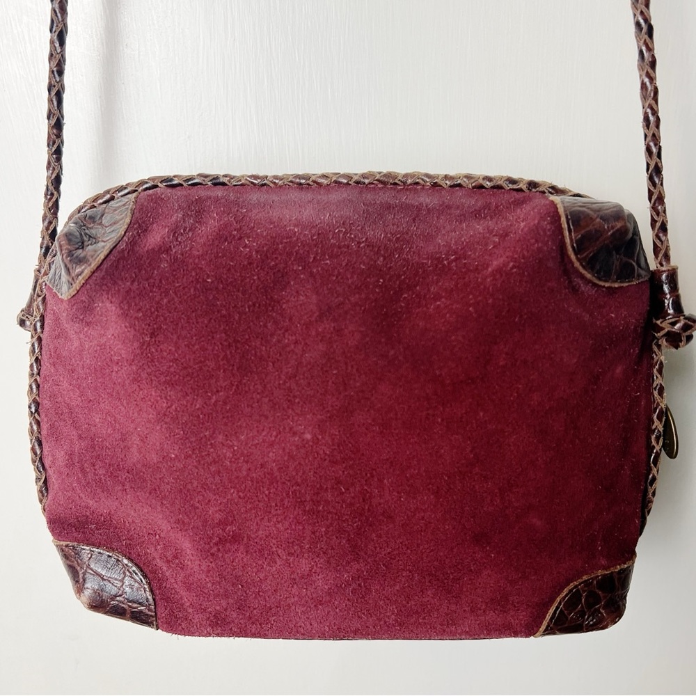 Cee Klein - Vintage Burgundy Suede Crossbody Purse Woven Strap &‎ Details